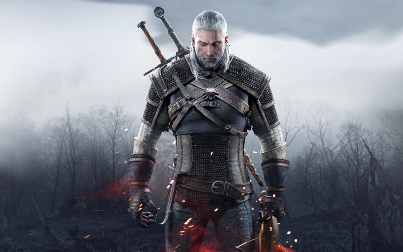 adult, men, nature, Geralt of Rivia, character, sword, tree, suit of armor, illustration, protection, one person, security, front view, 2K, standing, knight - person