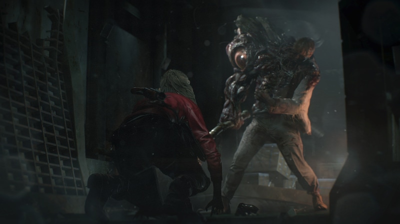 history, indoors, video games, Capcom, male likeness, human representation, knight - person, people, domestic animals, Racoon City, creativity, Resident Evil 2
