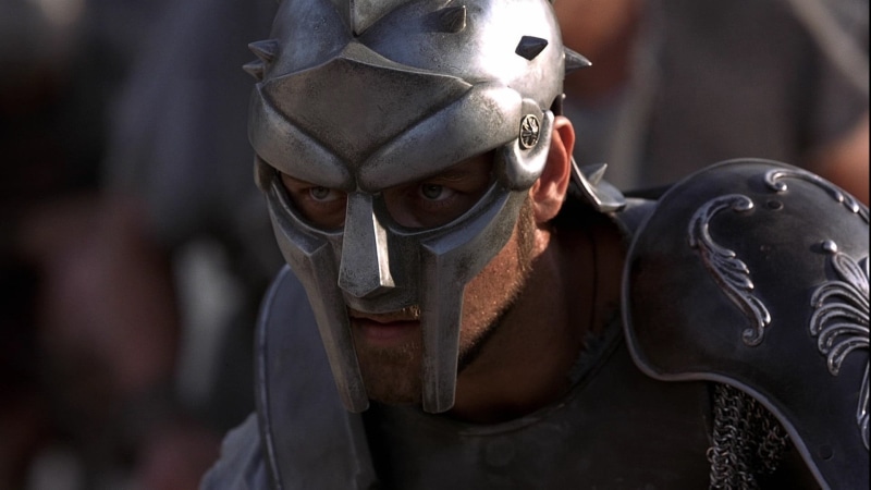 Knight, mask, Russell Crowe, 1080P, people, Look, aggression, front view, mask - Disguise, body Armor, human Face, Film, Helmet, battle, disguise
