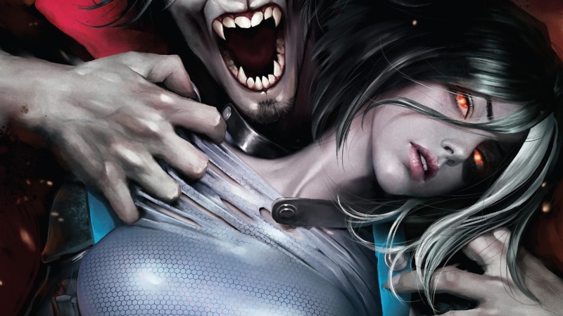 girl, teeth, red eyes, fantasy art, Marvel, vampire, comics, Domino, creature, artwork, fantasy, 1080P, Morbius the Living Vampire, Neena Thurman