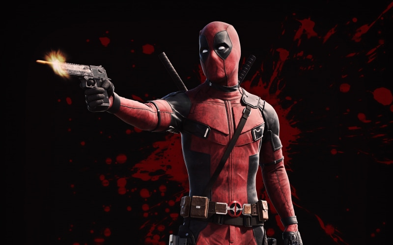 shot, gun, comic, bullet, costume, mask, 2K, weapons, Ryan Reynolds, Deadpool, fiction, blood, katana, MARVEL, background