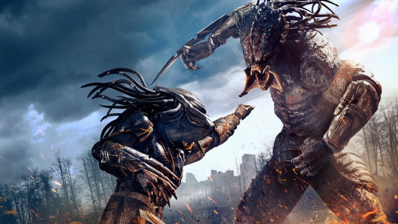 Flame, Armed, Trees, Adventure, Fighters, Predator, Olivia Munn, Twentieth Century Fox, Wood, Action, Buildings, Alien, Strong, Weapons, Clouds, 2018, Predators
