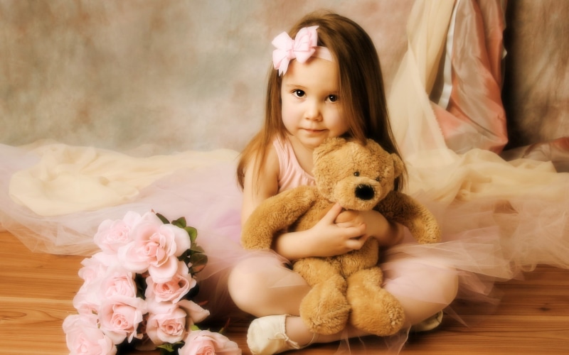 Girl, Bear, Teddy, Little, 1080P