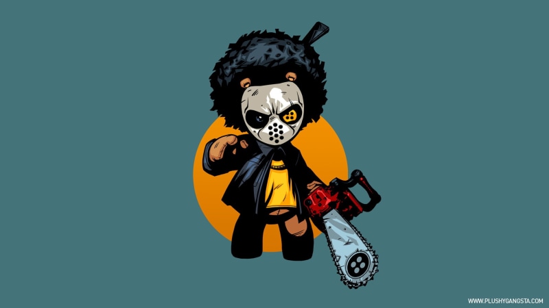 gangster, mask, afro, hd, cartoon/comic, teddy, chainsaw, bear, 1080P