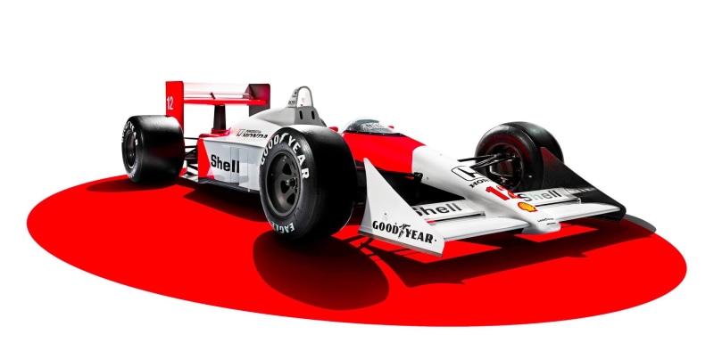Formula 1, digital art, studio shot, auto racing, white background, white color, McLaren F1, competitive sport, competition, sport, red, 3D, Ayrton Senna