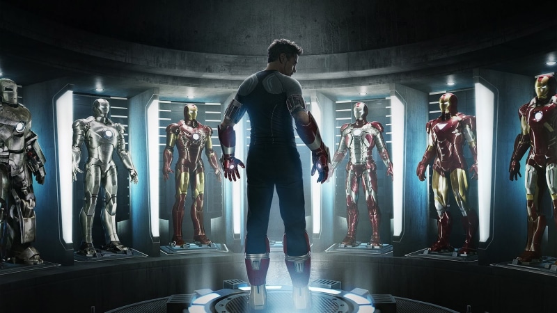indoors, iron, 1080P, standing, lighting equipment, Iron Man 3, representation, digital composite, real people, Iron Man, illuminated, built structure