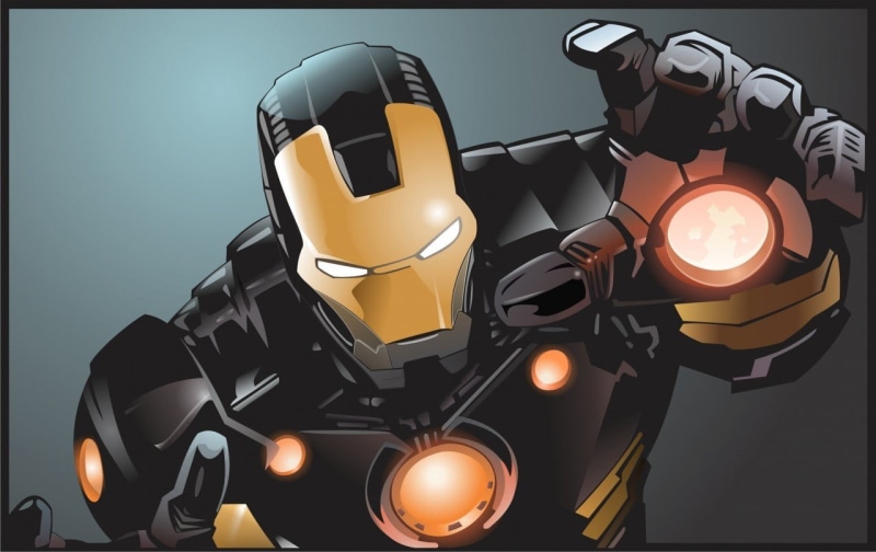 technology, close-up, Tony Stark, illuminated, glowing, light, iron, indoors, auto post production filter, yellow, Iron Man, light - natural phenomenon