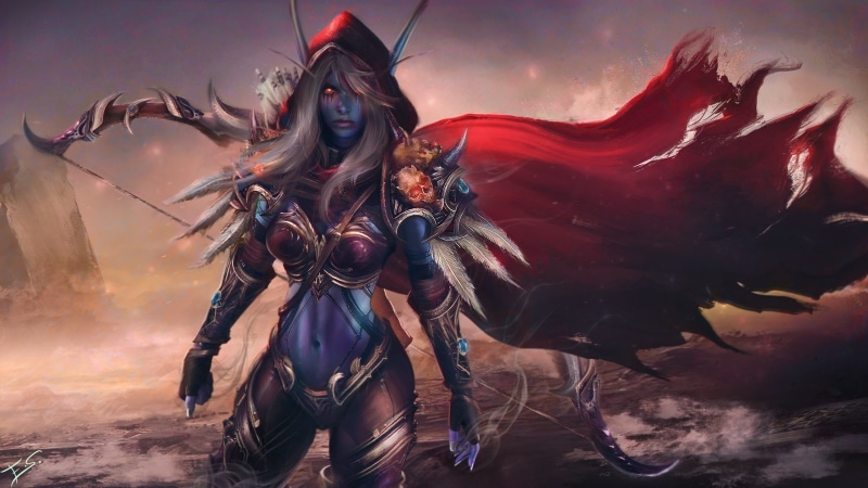sylvanas windrunner, bow, Warcraft, Archer, 2K, World of Warcraft, hood, art, wow, elf, cloak, chest