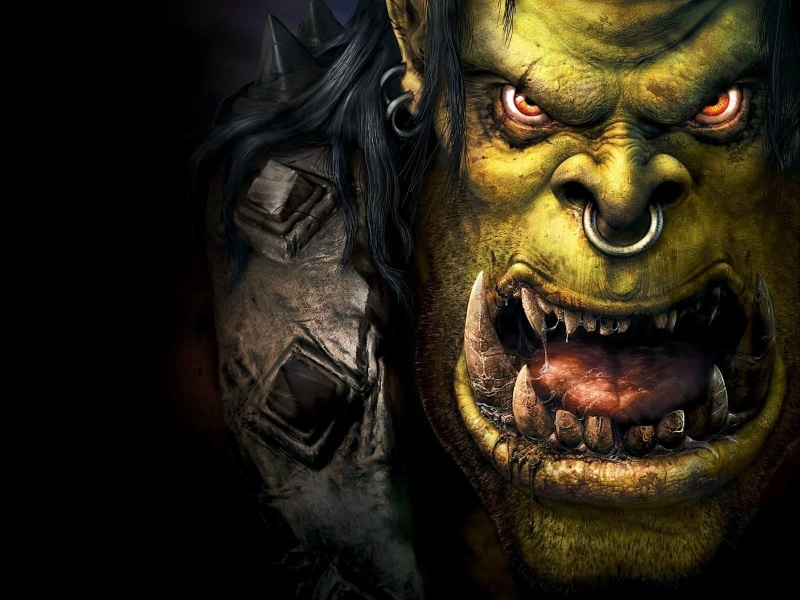 human teeth, fear, horror, portrait, dark, studio shot, Orc, black background, WOW 3, video games, evil, spooky, statue, animal body part, aggression, anger
