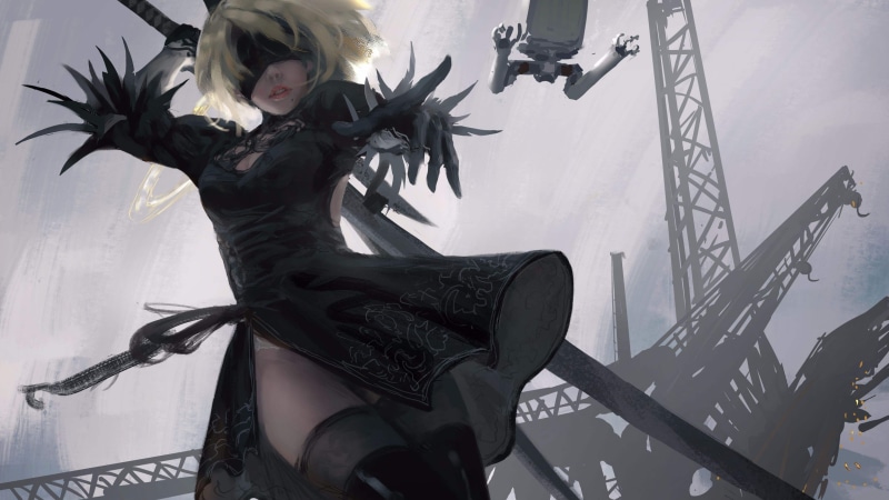 WLOP, 4K, architecture, arts culture and entertainment, statue, standing, human representation, real people, women, day, Nier: Automata, sculpture, low angle view