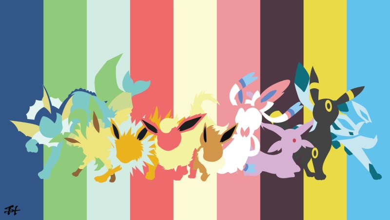Eeveelutions, Minimalist, Flareon (Pokémon), Pokémon, Tail, Eevee (Pokémon), Glaceon (Pokémon), Umbreon (Pokémon), Sylveon (Pokémon), 1080P, Leafeon (Pokémon)