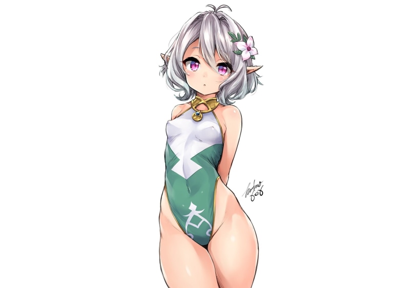 purple eyes, pointed ears, thighs, gray hair, 720P, loli, Princess Connect, blush