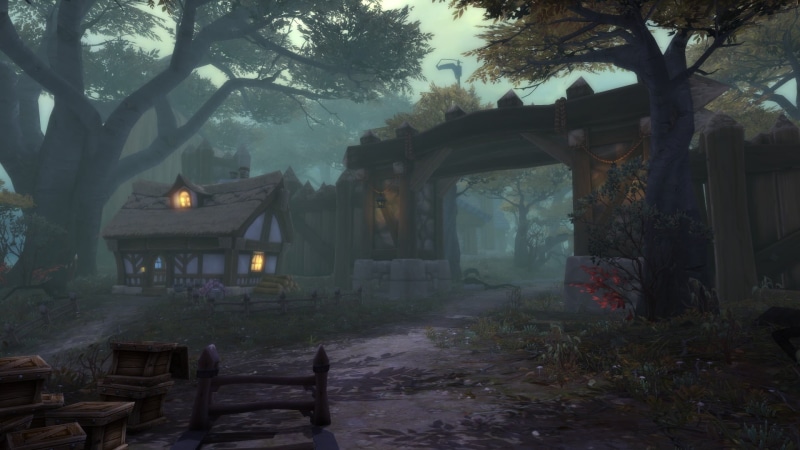 World of Warcraft: Warlords of Draenor, outdoors, painting, no people, World of Warcraft, fog, day, tranquility, video games, brown, forest, house, building