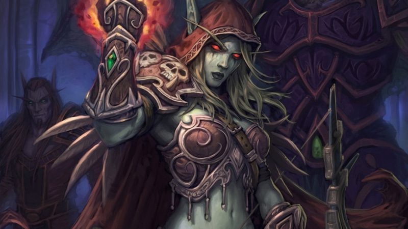 hearthstone, video games, world of warcraft, digital art, ranger, Sylvanas Windrunner, archer, fantasy Art, 2K, Cloaks, White Hair, artwork, Red Eyes