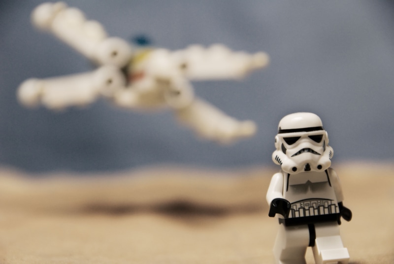 human representation, outdoors, focus on foreground, playing, Star Wars, sky, nature, X-wing, representation, LEGO, day, 4K, male likeness, wars, star