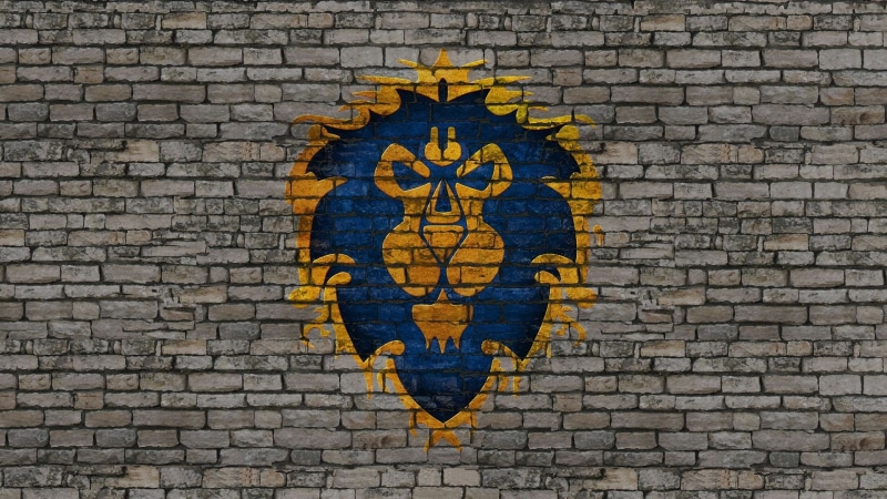 wall, sign, outdoors, architecture, full frame, wall - building feature, lion, printed, art and craft, World of Warcraft, logo, pattern, creativity, 1080P
