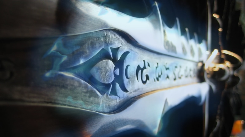 text, architecture, communication, selective focus, no people, day, indoors, 1080P, Lich King, illuminated, bone, Frostmourne, Arthas, transparent, human skeleton