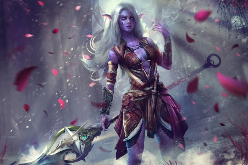 girl, wow, 1080P, spear, world of warcraft, night elf, warcraft, hunter, art, Lexith