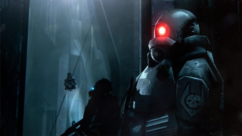 720P, video games, Combine, glass - material, real people, illuminated, light, indoors, glowing eyes, protection, technology, communication, reflection