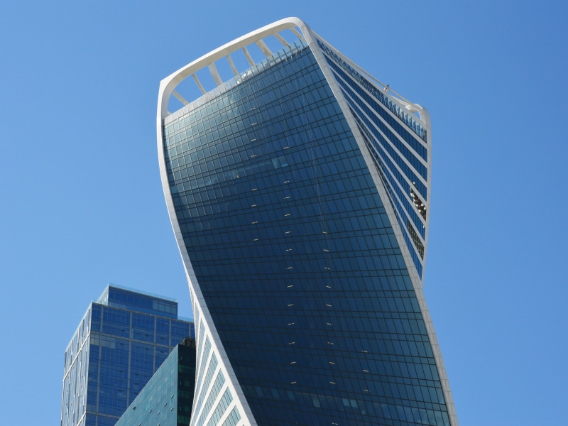office, clear sky, outdoors, financial district, architecture, russia, blue, modern, day, moscow, urban, exterior, building exterior, downtown, business center