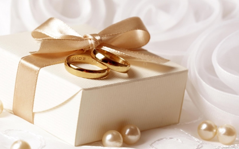 gold, couple, alliance, bands, gift, box, alliances, jewel, love, wedding, 1080P, white