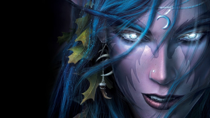 hair, Tyrande, Warcraft III, human face, indoors, long hair, fashion, beautiful woman, studio shot, dyed hair, human body part, beauty, Frozen Throne