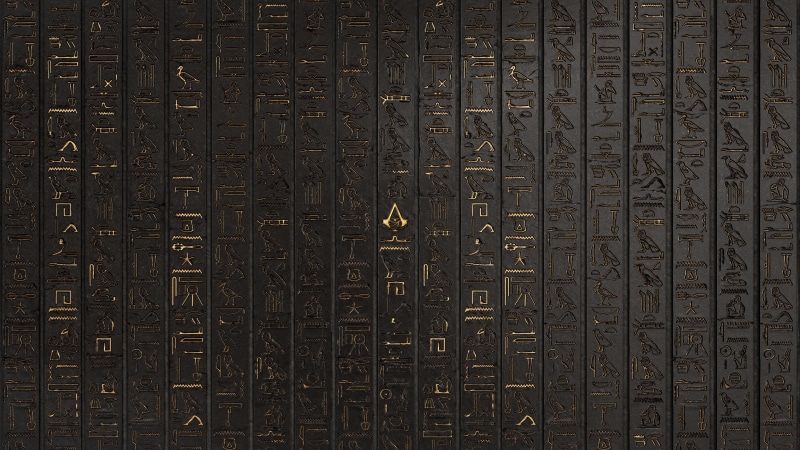 wall  symbols  Assassins Creed  Assassins Creed: Origins  digital art  engraving  artwork  hieroglyphs  video games, 8K