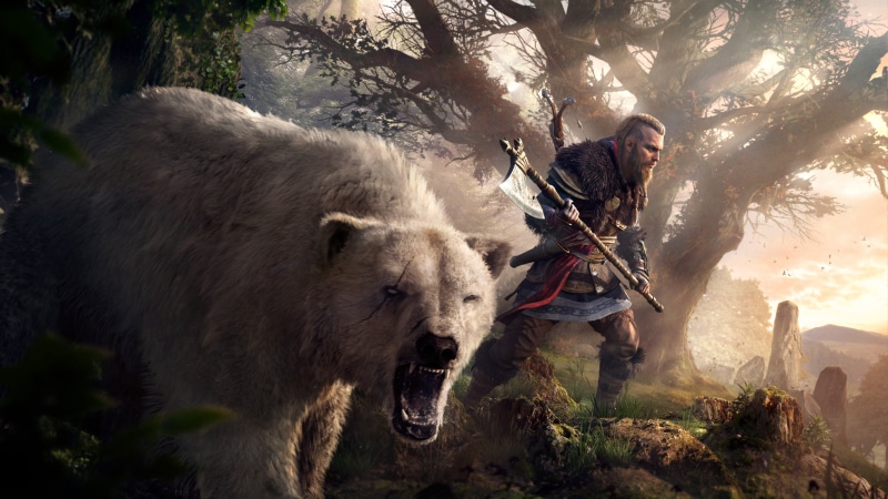 5K, viking, video game art, bears, digital art, Axe, Assassins Creed: Valhalla, video games