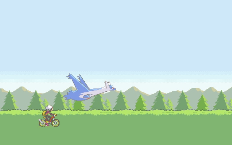 green color, land, illustration, plant, retro games, latios, copy space, grass, video games, 1080P, nature, land vehicle, mode of transportation, sunlight