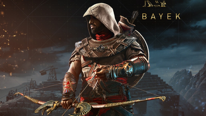 Assassins Creed: Origins, 8K, sign, men, Assassins creed Origins, night, clothing, Assassins Creed, uniform, strength, warning sign, waist up, communication