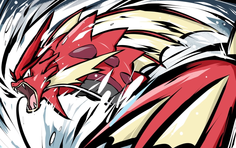 Gyarados, abstract, full frame, red, shiny, abundance, multi colored, Pokémon, 720P, metal, backgrounds, pokemon, Shiny Mega Gyarados, pattern, still life