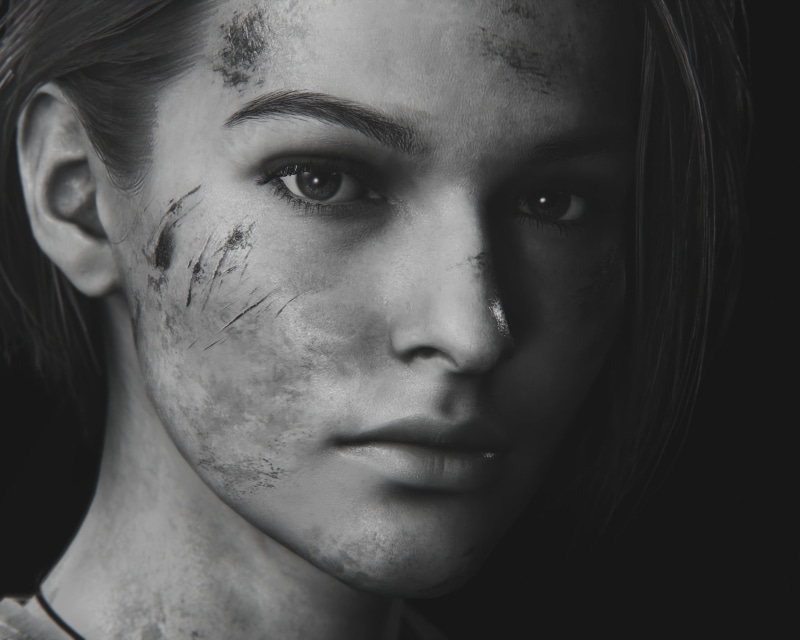 portrait, Resident Evil 3 Remake, Jill Valentine, Resident Evil, monochrome, video games, 2K