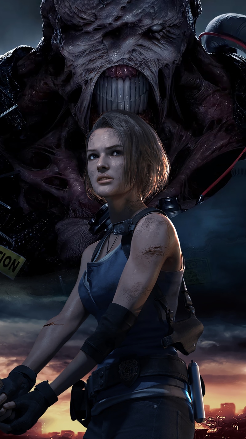 Video Game Horror, 4K, Video game zombies, Jill Valentine, video game art, Resident Evil 3 Remake, Resident Evil HD Remaster, video game characters, Nemesis
