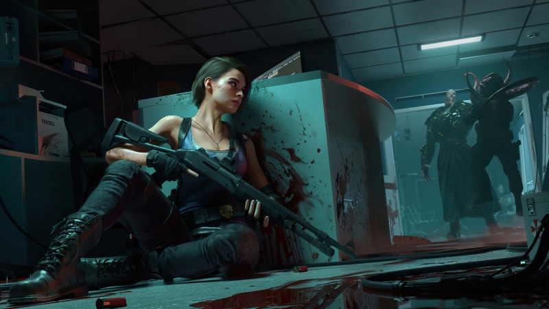 Resident Evil 3 remake, Resident evil 3, Nemesis, 4K, Resident Evil, shotgun, blood, Jill Valentine