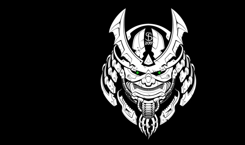 1080P, samurai, mask, Cyber Samurai mask, art, Seryoga Biryukov