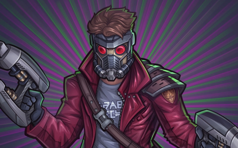 Guardians of the Galaxy, weapon, 1080P, creativity, bone, clothing, no people, human representation, close-up, science fiction, indoors, mask, purple