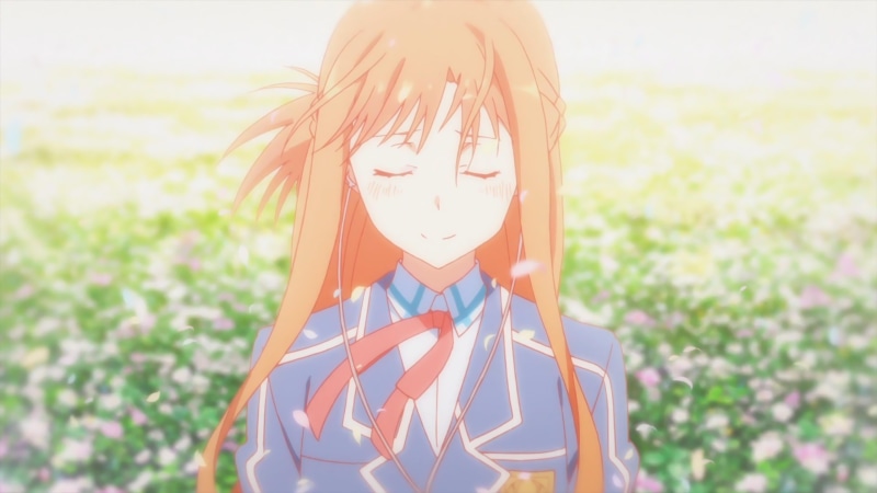 looking at camera, Yuuki Asuna, women, haired, plant, Sword Art Online, nature, focus on foreground, field, young adult, beautiful woman, real people