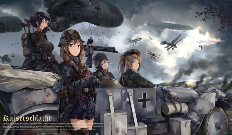 gun, anime girls, world war, German Army, girls with guns, anime, stockings, 1080P, military
