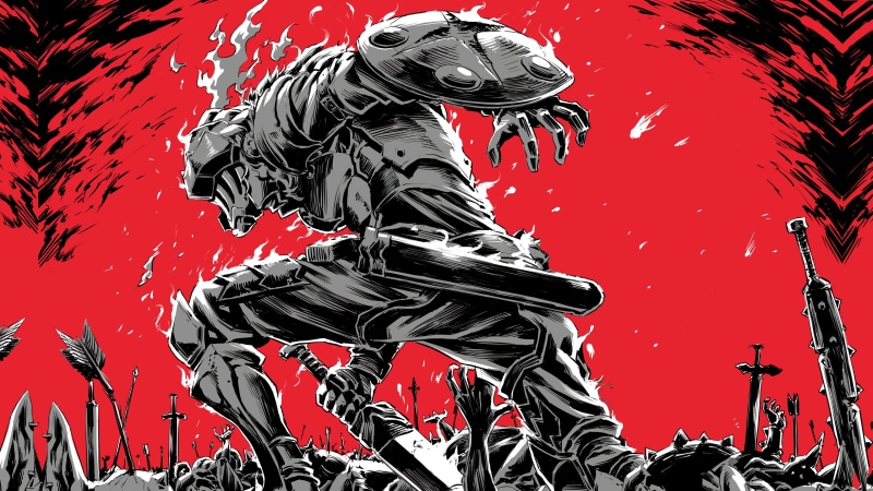 anime, armor, red background, 4K, Goblin Slayer