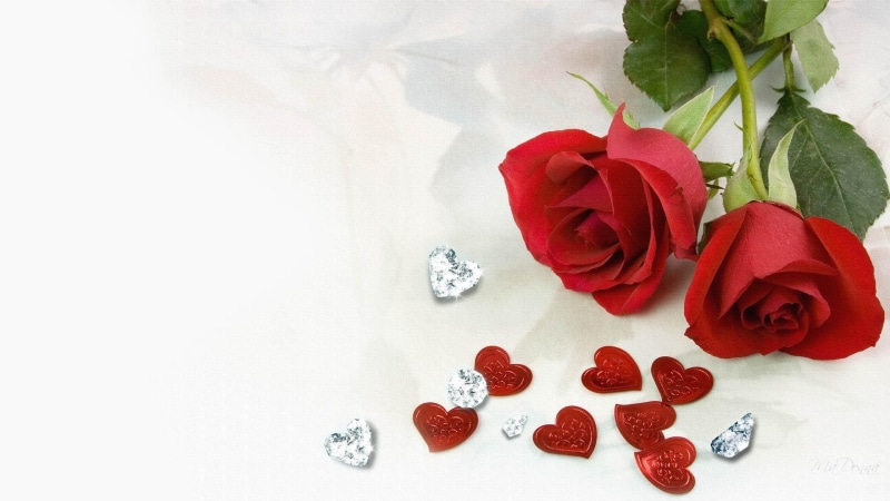 rose, love, valentines day, flower, hearts, 1080P, roses, diamonds, red, romance, 3d and abstract