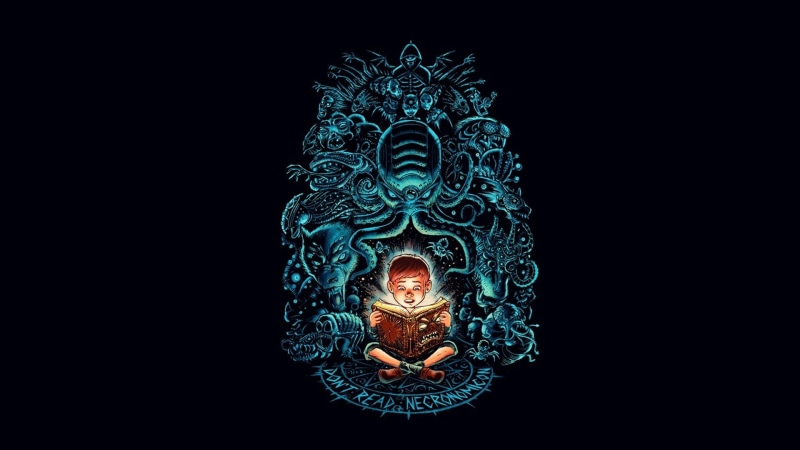 decoration, books, human representation, H. P. Lovecraft, 1080P, reading, art, no people, close-up, belief, abstract, fractal, sculpture, black background