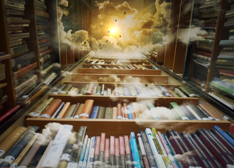 home interior, shelf, clouds, know, motion, rest, architecture, books, non-fiction, old, no people, book, stack, arrangement, glass - material, dom, pages