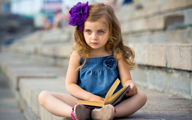 blue, Cute, dress, Girl, Book, s, 2K, Little, Reading, spaghetti
