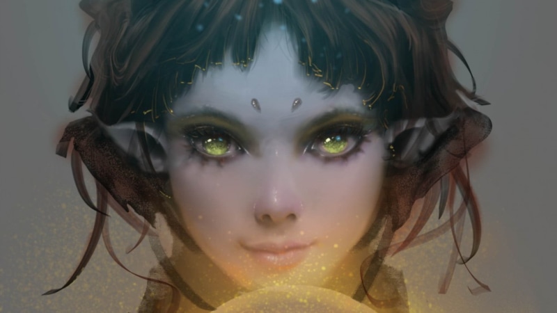 water, looking at camera, elf, illustration, innocence, character, human body part, teenager, child, front view, headshot, close-up, real people, human face