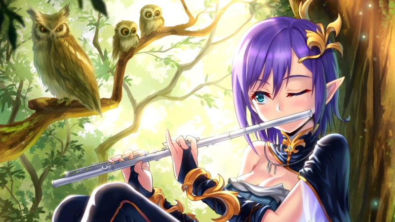 pointed ears, real people, day, flute, leisure activity, owl, purple hair, indoors, art and craft, elves, childhood, females, animal wildlife, short hair
