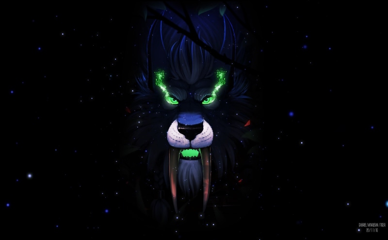 indoors, one person, glowing, animal, arts culture and entertainment, Artistic, dark, head, copy space, Fantasy, creativity, blue, night, feral druid