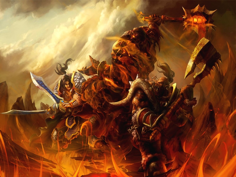 video games, smoke - physical structure, motion, fire, outdoors, sky, Garrosh Hellscream, Warcraft, fantasy art, World of Warcraft, flame, spirituality