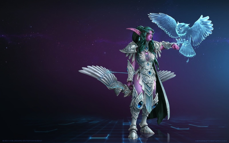 blue, game, asia, imagination, owl, water, art, illustration, animals in the wild, elf, heroes of the storm, bow, digital, animal themes, digital composite