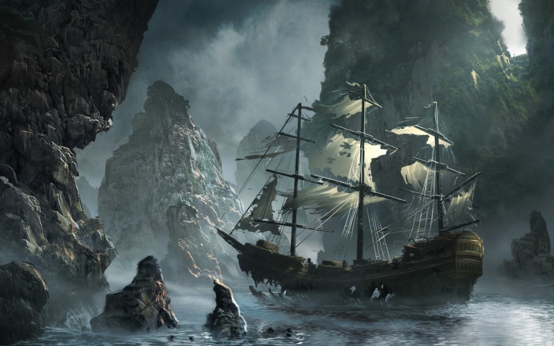 artwork, ghost ship, sailing ship, ship, 2K, old ship, fantasy art
