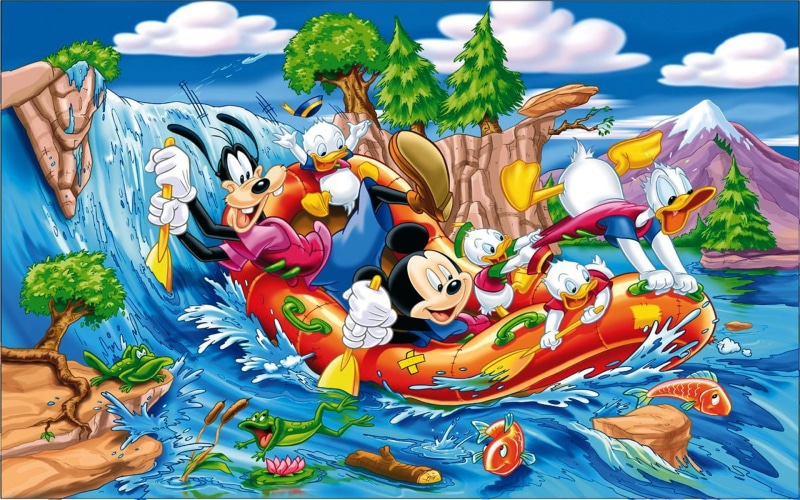  mickey, gofy, 1080P, duck, hd, desktop, sailing, mouse, donald, river